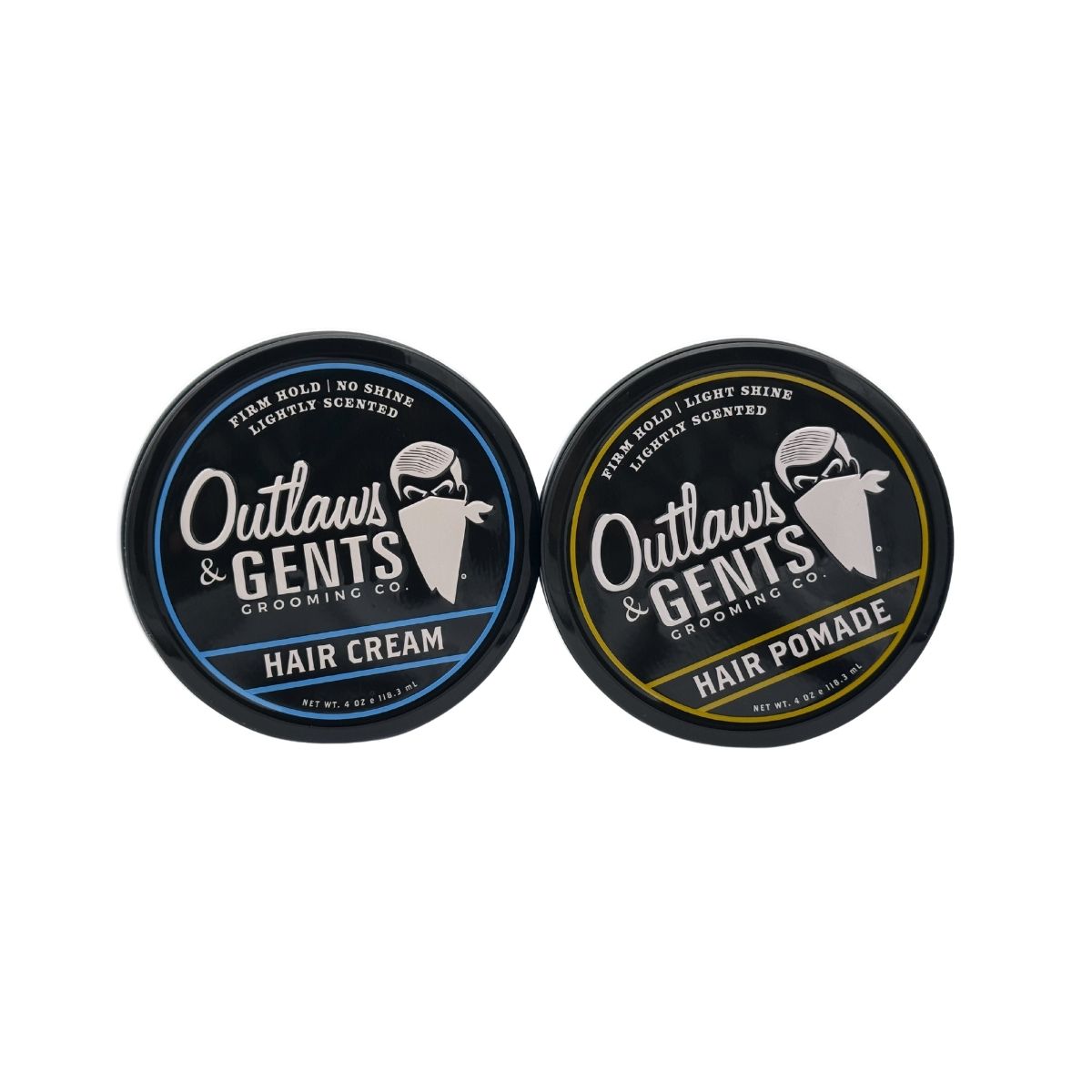Side by side Outlaws and Gents hair cream and hair pomade