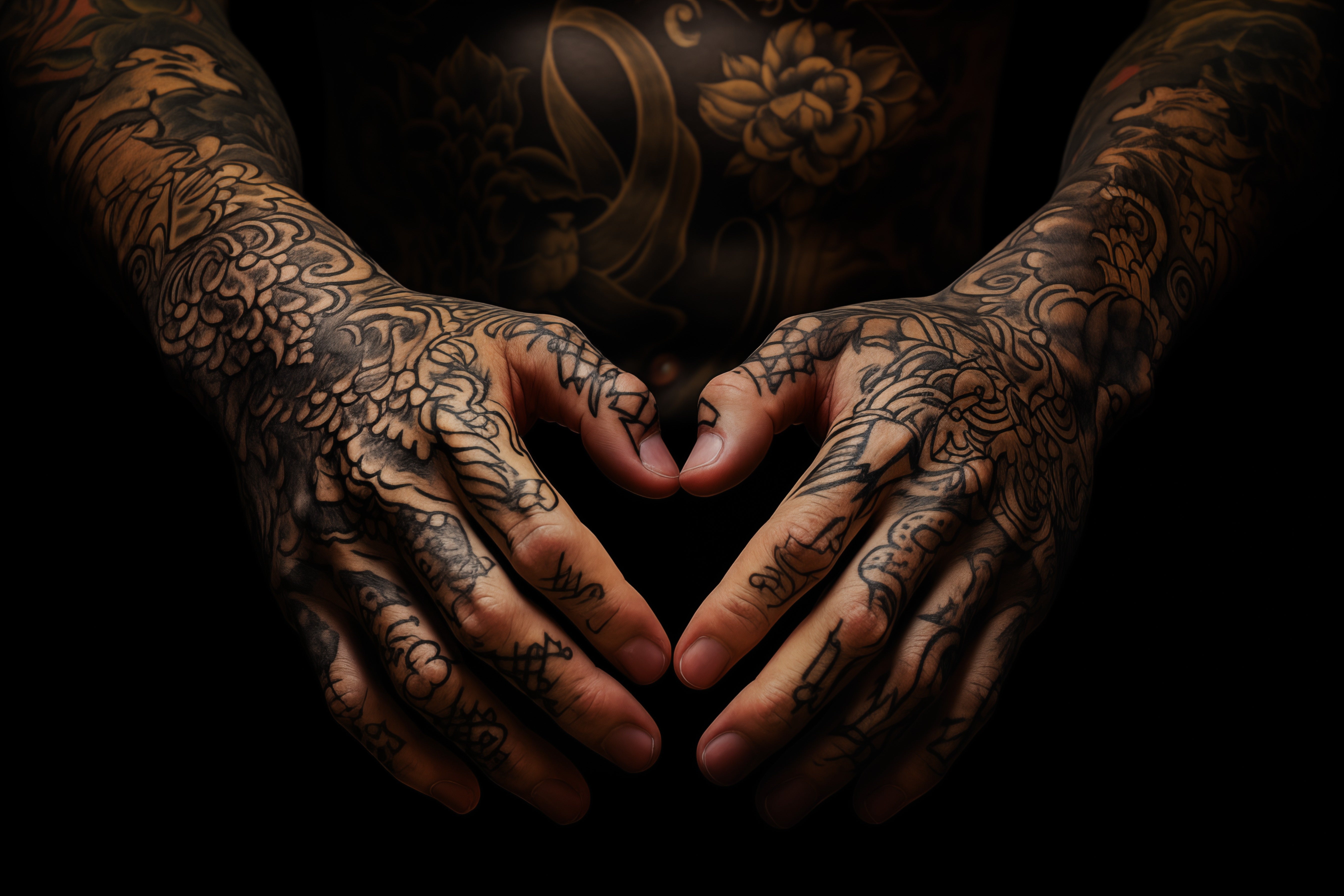 Mans tattooed hands and arms