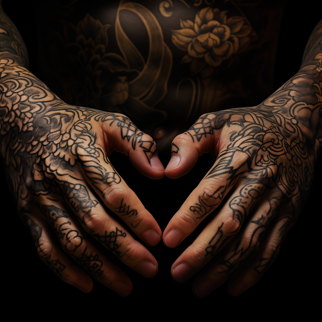 Tattooed hands and arms