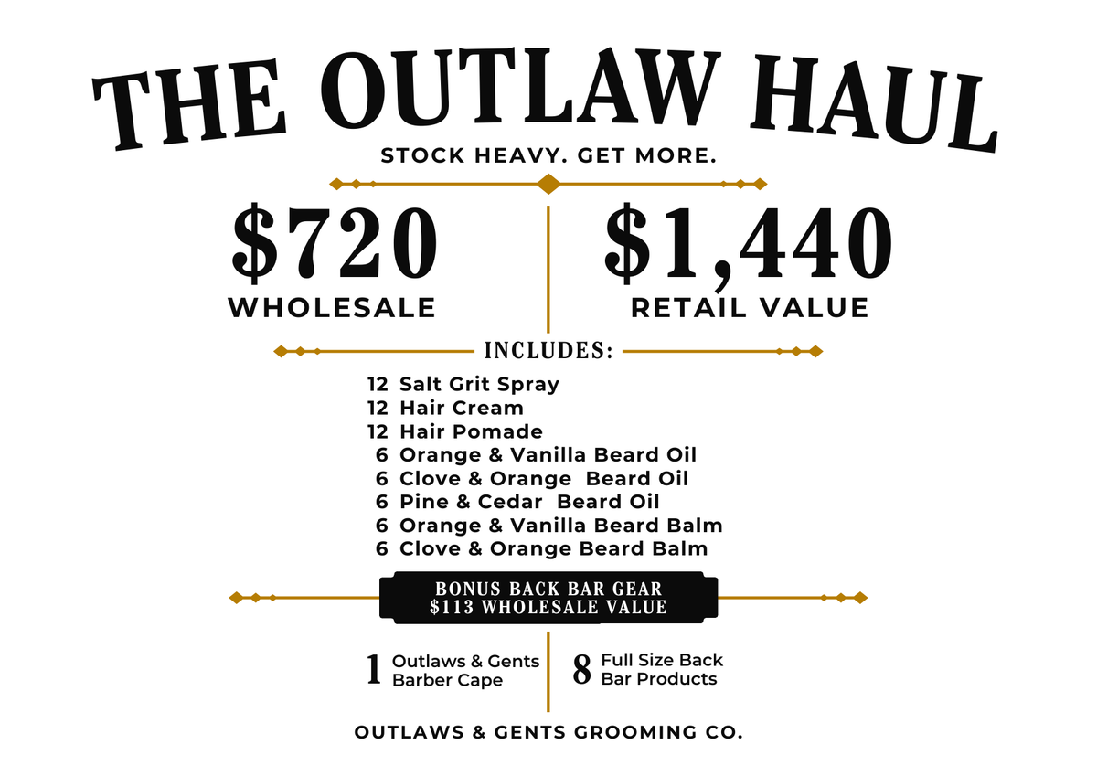 The Outlaw Haul — O&G November wholesale special: $720 wholesale, $1,440 retail value